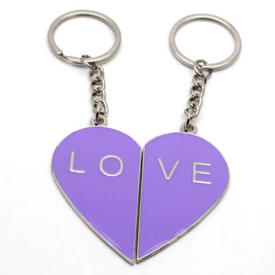 China Metal Couples Heart Puzzle Style Couples Stainless Steel Available Custom Broken Heart Mirror Key Chain for sale