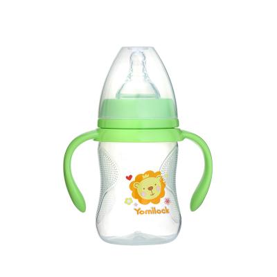 China BPA Free 240ml 8oz wide-neck PP feeding bottle with double handle silicone nipple baby bottle for sale