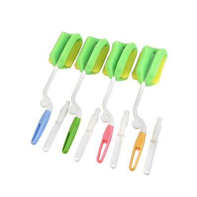 China Wholesale Viable Long Handle Feeding 2pcs Portable Clean Bottle Brush Set Rotating Baby Milk Bottle Nipple Sponge Cleaning Brush for sale