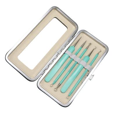 China Suitable for Itchy Ears / Ear Cleaning Portable 5 in 1 Blackhead Remover Acne Needle Removal Acne Kit Tool Kit with Leather Case for sale