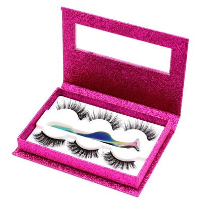 China Long Full Strip 3d 25mm Mink Natural Eyelashes Pink Magnetic Packaging Box Wholesale for sale