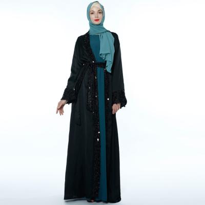 China MXCHAN SJH2205 Dubai woven fabric abaya kimono sequins cuff kimono silk abaya open abaya for sale