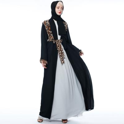 China Good quality leopard print cardigan abaya long woven fabric MXCHAN SJH2203 kimono open abaya Islamic clothing for sale