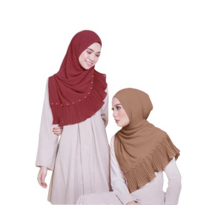 China MXCHAN SJH2123 latest woven fabric design classic beaded pleated muslim hijab chiffon hijabs scarf for sale