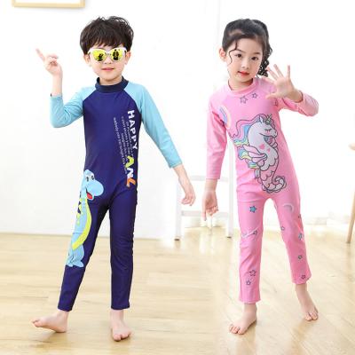 China Muslim swimwear QUICK DRY long sleeve swimwear boys and girls bathing suit children cartoon beach suit children one piece dry swimsuit for sale