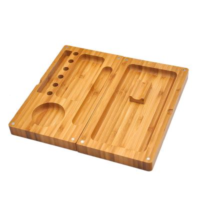 China Universal Tool Cheap Bamboo Custom Designs Wooden Triple Flip Rolling Multi Function Bamboo Tray Available for sale