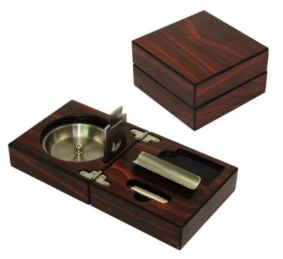 China Modern Wholesale Foldable Cigar Ashtray Wood With Cigar Cutter And Cigar Punch for sale