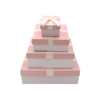 China Wholesale Custom Recycled Materials Birthday Party Bow Knot Design Gift Box Pink Rectangle Christmas Party Scarf Gift Paper Box With Logo for sale