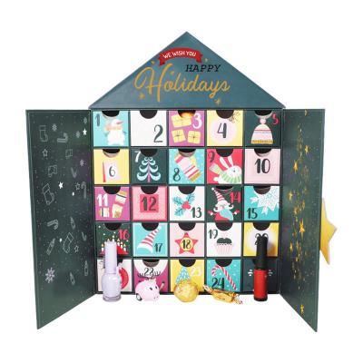 China Recyclable Factory Wholesale Home Shaped Empty Adventskalendar Christmas Chocolate Box Food Advent Calendar 24 Days With Custom Printing for sale