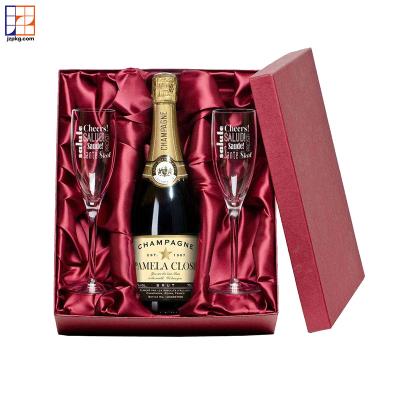 China Recyclable Custom Empty Champagne Glass And Bottle Gift Set Paper Packaging Boxes With Silk Lined Insert for sale