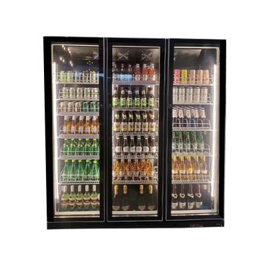 China High Quality Bar Cooler Single-Temperature 3-Door Bar Display Large Volume Beverage Fridge with 3 Colors Changed LED Highlights for sale