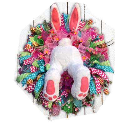 China Garland Bunny Easter Wreath Decoration Bunny 2021 Style Home Decor Christmas Rabbit Fabric+Plush New For Front Door for sale