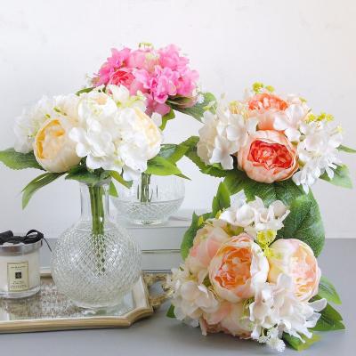 China Decorative Romantic Nordic Silk Hydrangea Peony Wedding Style Flower Bouquets Artificial Bouquet For Home Decoration for sale