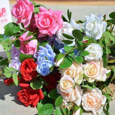 China Wholesale 6 Eco-friendly Roses Wedding Living Room Decoration Silk Flower Rose Lifelike Purple Artificial Roses for sale