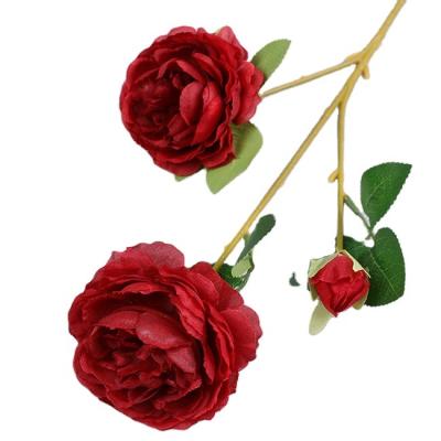 China Artificial flowers of decorative red artificial flower and bouquet red color wedding fake decorative flower peony flower arrangement for sale