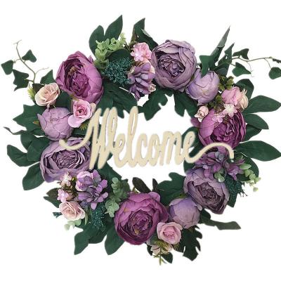 China Door Decorative Silk Lintel Flower Garland Peony Flower Wreath Artificial Silk Flower Wall Hanging Decoration for sale