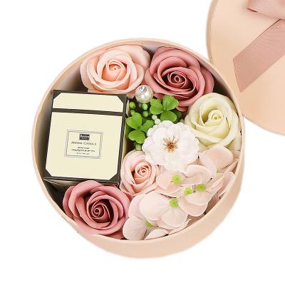 China Luxury Premium High Quality Natural Foam Artificial Flower Valentine's Day Cute Round Touch Cardboard Gift Boxes for sale