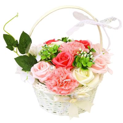 China Natural Touch Factory Direct Selling Soap Flower Basket Rose Bouquet Gifts Artificial Hanging Flowers In Basket for sale