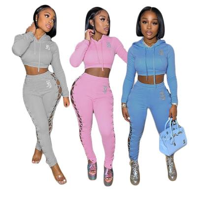 China 2021 Autumn Women Two Girls Sweatsuits Breathable Fashion Clothes Matching Sexy Pants 2 Piece Set Outfits Tracksuits Joggers for sale