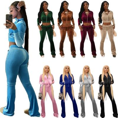 China 2021 Fall Crop Top Breathable Tracker Sexy Velvet Velvet Tracksuits Panty Sweatsuits Two Piece Set 2 Pants Coats Jackets for sale