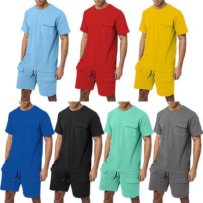 China QUICK DRY solid men short sleeve shirt and shorts set mens pocket casual shorts set mens clothing sets 2021 for sale