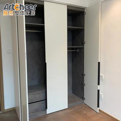 China (Size)Adjustable Cheap Wardrobe Closet With Mirror Melamine Finish Gray Color for sale