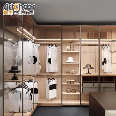 China Adjustable walk (height) in design wardrobe closet aluminum frame veneer and lacquer to finish European style for sale