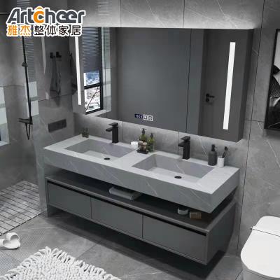 China Durable Bathroom Vanity With Wall Mounted Sink Stone Table Top Design for sale