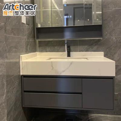 China Durable Vanity Table With Stone Quartz Table Tops Modern Bathroom Design for sale