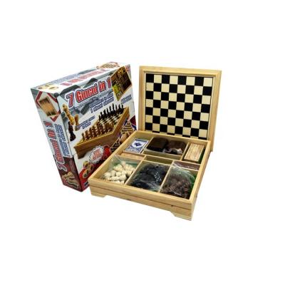 China Wooden High Quality 7 In 1 Games Set With Wooden Box Multi Game Set for sale