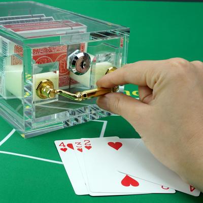 China Casino Games Accessory Deluxe Clear Acrylic Gaming Card Box with Lock for 8sets Playing Poker Cards for sale