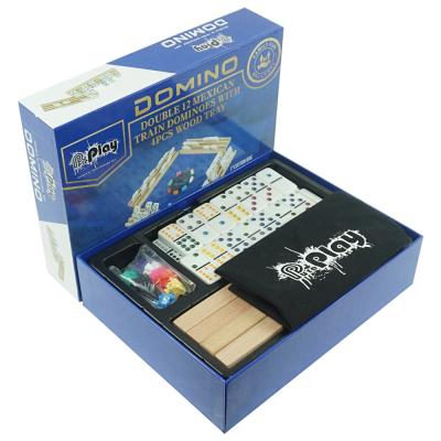 China 2021 New Design Melamine Double 12 Domino Set Colorful Dots With Train Game Set Wholesale Gift For Friends for sale