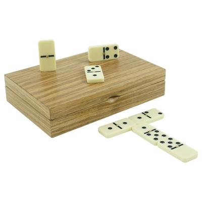 China Melamine Factory Directly Melamine Dominoes Double Six In Wooden Case With Custom Printed Dot Golden Nail Domino Set Black For Play Game for sale