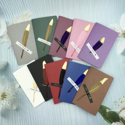 China 14.8*9.3CM China Classic Style Wedding Invitation Card European Birthday Gift Thank You Card Feather Greeting Card In Mixed Colors for sale