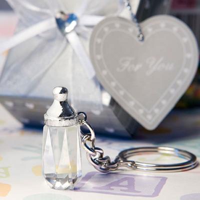 China Free Shipping Europe Baby Baptism Gifts Baby Shower Favors First Birthday Party Favors Crystal Baby Bottle Key Chain With Gift Box for sale