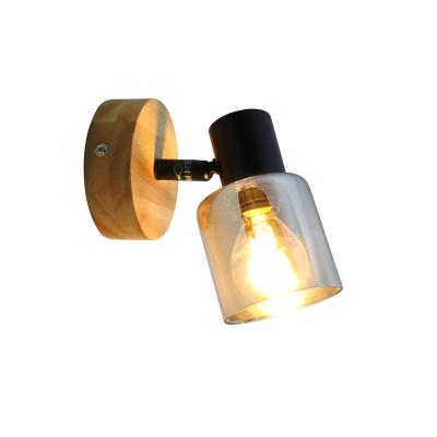 China New Modern Outdoor Mounted Wood Spot Light Fashion Design Color Metal E14 Glass Bulb Spot Light Glass Shade Wall Lamp for sale