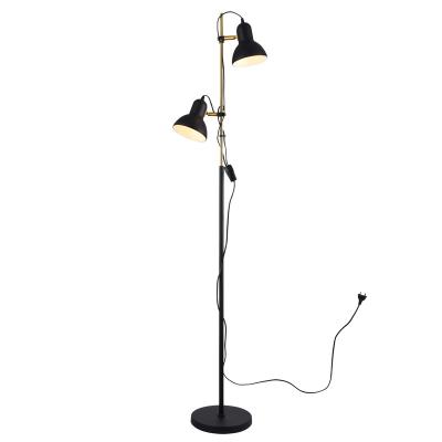 China DIY/Easy to Disassemble and Assemble Modern Nordic Adjustable Metal Floor Light Two Heads E27/E26 Black Corner Stand Floor Lamp for Living Room/Bedroom/Hotel Office for sale