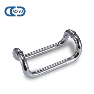 China Modern Stainless Steel Glass Door Handle Round Bar Lever Bathroom Handle Push Pull Door Handle for sale