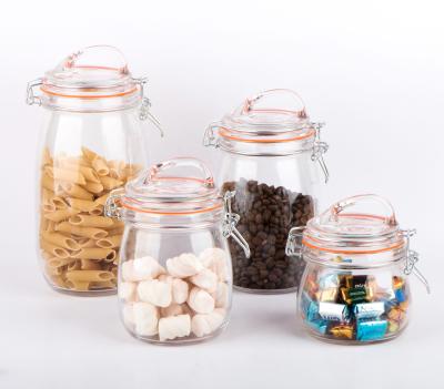 China Freshness Preservation 1.5L 1L 750ML 500ML Food Storage Glass Jar with Metal Clip and Handle Lid (CCP363E) for sale