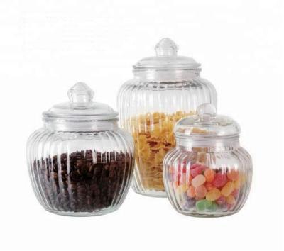 China CCP699 Freshness Preservation Food Glass Canister Glass Cookie Jar With Glass Lid With Embossed Design 2000ml 1300ml 650ml for sale