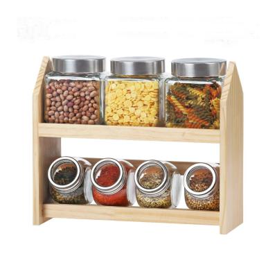 China 7pcs 500ml and 190ml Glass Food Keeping Freshness Jar Set with Lid and Wooden Stand (CP170) for sale