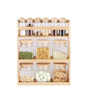 China Freshness Preservation CP196 6pcs 80ml Spice Jar Storage Glass Jar and 6pcs 500ml Food Jar with Lid and Wood Rack for sale