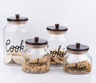 China 4L, 3L, 2L, 1.6L Wide Mouth Glass Freshness Keeping Cookie Jar with Wooden Lid and Decal Printing (CCP698K2) for sale