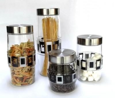 China Art Decor CP111K Wholesale Glass Jar Food Canister With Stainless Steel Lid With Decal Printing for sale