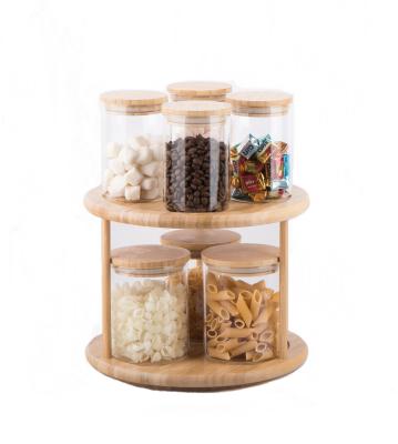 China High Set Freshness Preservation Borosilicate Glass Candy Storage Jar With Lid And Bamboo Holder GPG177 for sale