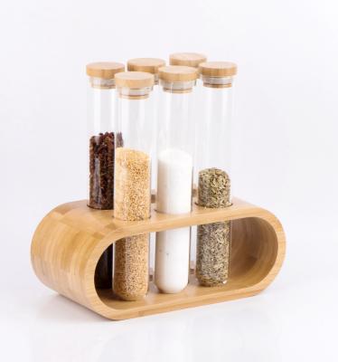 China Freshness Preservation GPG129 140ml High Borosilicate Glass Spice Bottle With Lid And Bamboo Holder for sale