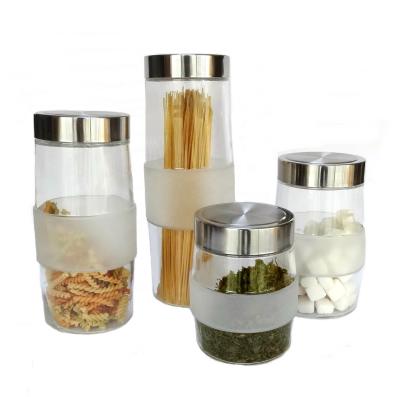 China Freshness Preservation CP111DS 2000ml 1500ml 1300ml 900ml Frosted Glass Food Jar With Stainless Steel Lid for sale