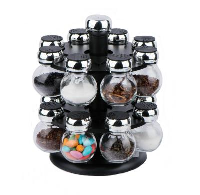 China TW558B Contemporary Hot Sale 16pcs 95ml Glass Spice Jar Spice Shaker With Plastic Rotating Holder for sale