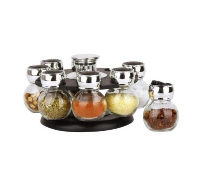 China Freshness Preservation TW557 8pcs 95ml Ball Shape Spice Jar Set Glass Spice Shaker With Plastic Rotating Holder for sale