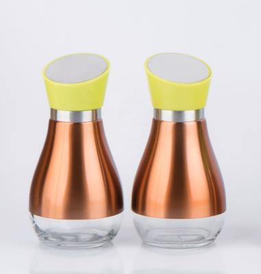 China Freshness Preservation TW740T5 380ml Glass Salad Dressing Bottle With Metal Casing Copper Color for sale